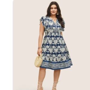 Blue Floral V-Neck Summer Dress 18-20
